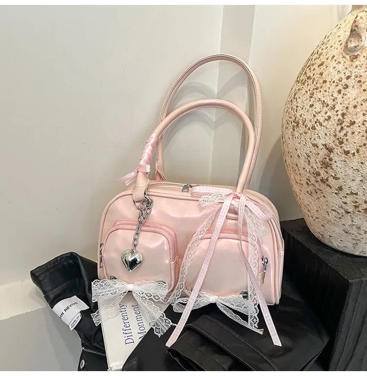 Soft PU casual shoulder bag in horizontal square shape with double straps and phone pocket