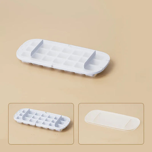 Ice cube tray with grid pattern and leverage demolding system in blue colour with included ice shovel