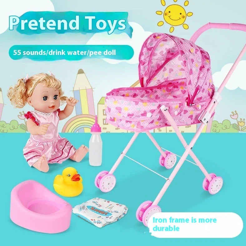 Princess Xiaoli doll trolley toy with character sets in rainbow car, strawberry car, and love car designs