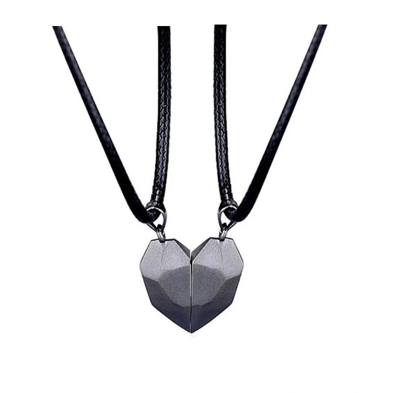 Elegant magnetic couple heart pendant necklace in various colors, featuring a unique magnetic design and premium gold-plated materials