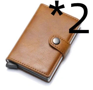 Men's RFID-blocking vintage wallet with aluminum purse and leather cover