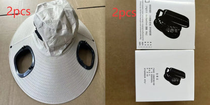 Men's grey solar-powered cooling cap with large eave and integrated fan for sun protection