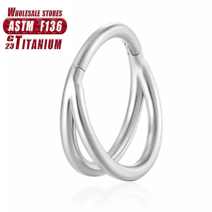 Titanium alloy fork nose ring with diamond treatment in silver finish, showing 1.2mm diameter and fork design