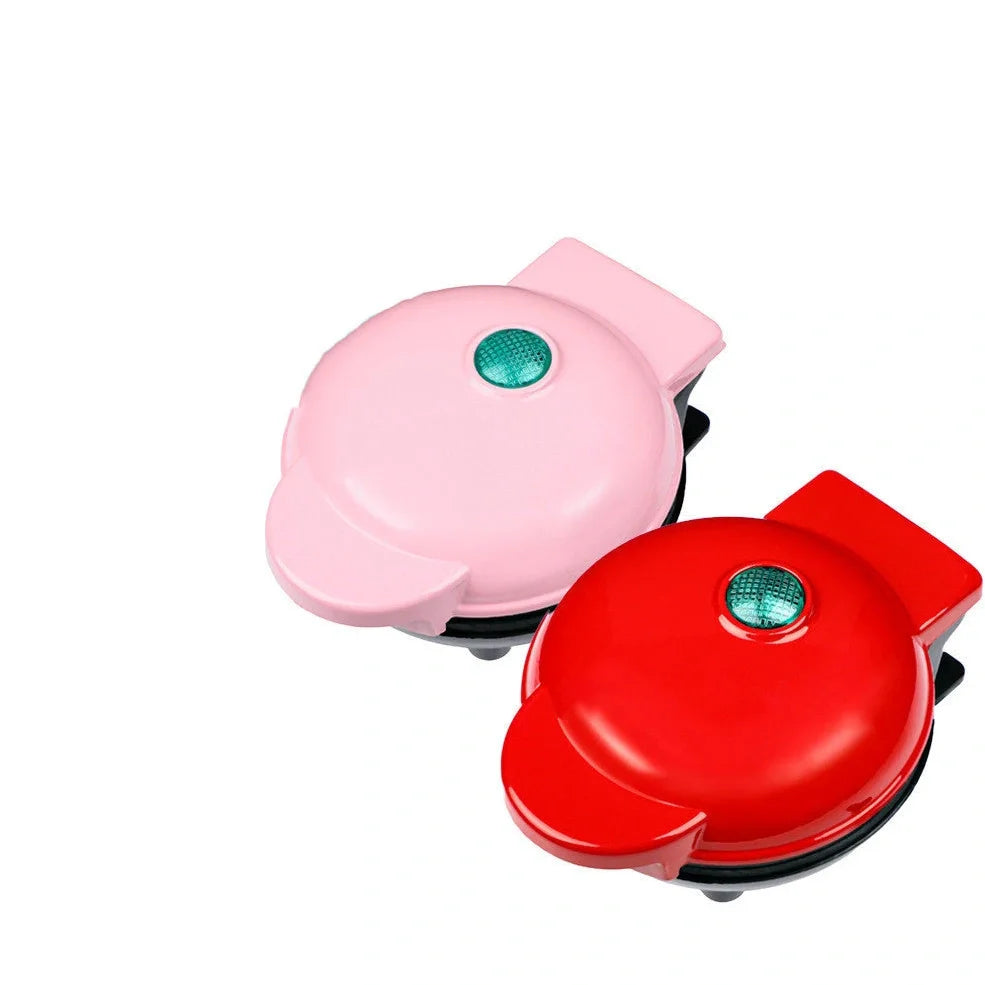 Red mini waffle maker with 16cm cooking surface, compact design for UK kitchens
