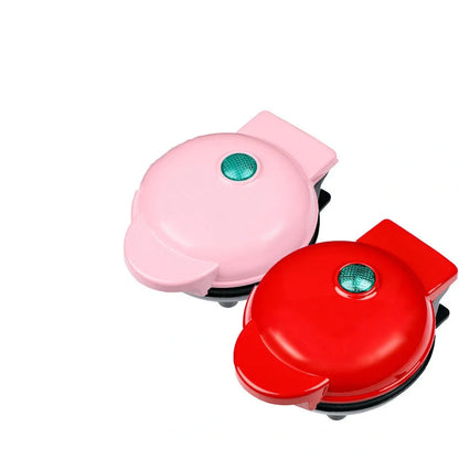 Red mini waffle maker with 16cm cooking surface, compact design for UK kitchens