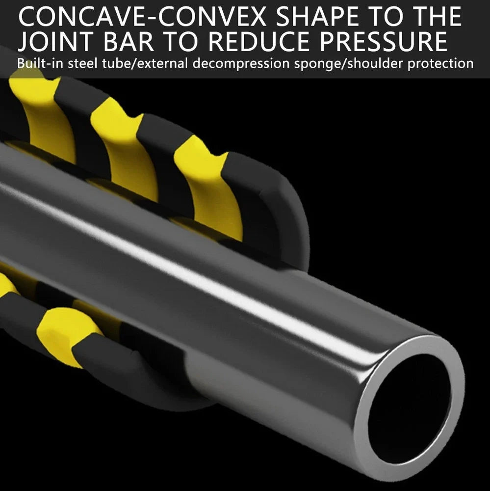 Yellow adjustable dumbbell barbell set with connecting rod and weight plates for home strength training