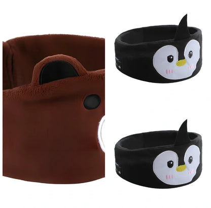Bluetooth animal headband sleep mask with dinosaur hood showing integrated speakers and wireless design