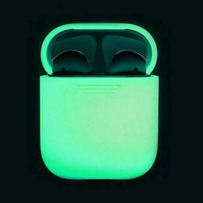 Luminous silicone flip-type storage case for AirPods, glowing in dark with protective cover
