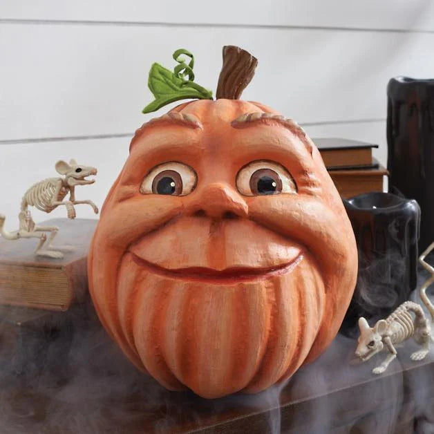 A collection of resin-crafted pumpkins in various sizes and shapes, perfect for Halloween decorations and displays.