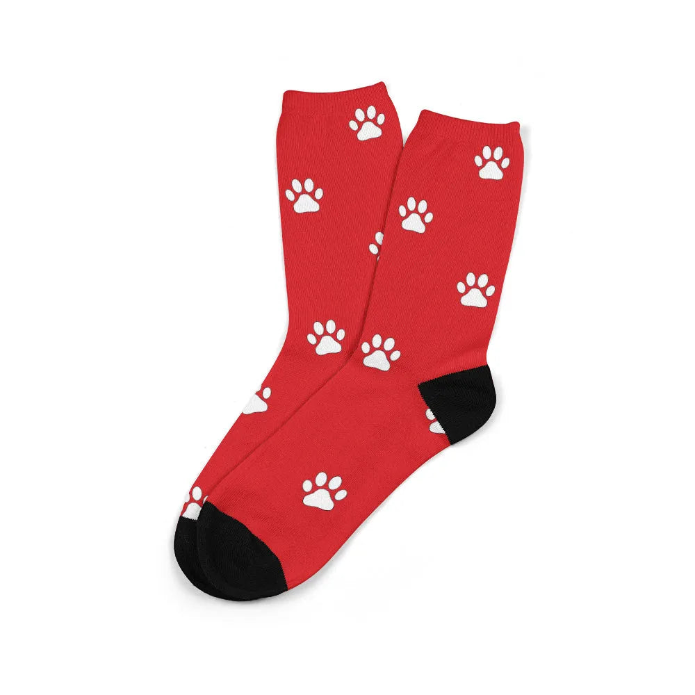 Personalised mid-calf photo socks with printed cartoon designs in multiple colour options