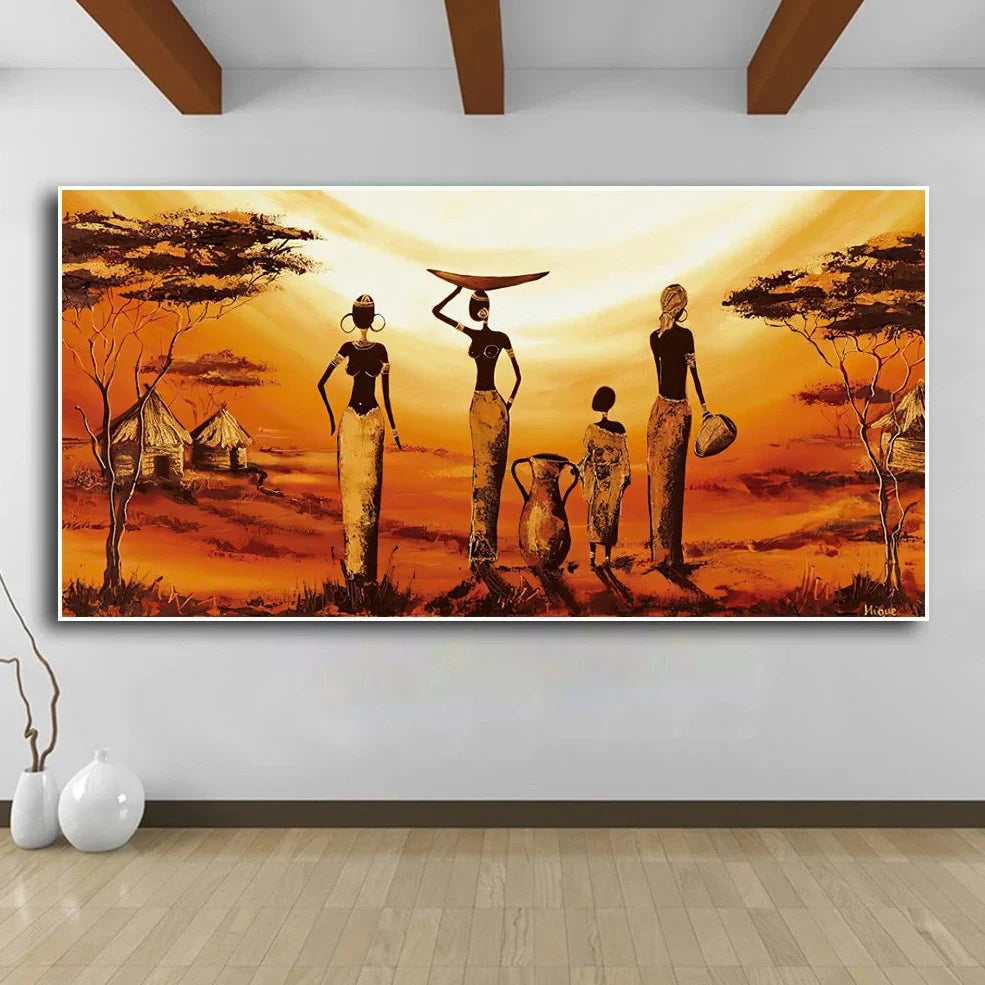 Abstract African woman canvas wall art poster, waterproof canvas in 60x120cm size, frameless print with rich colours for home decor