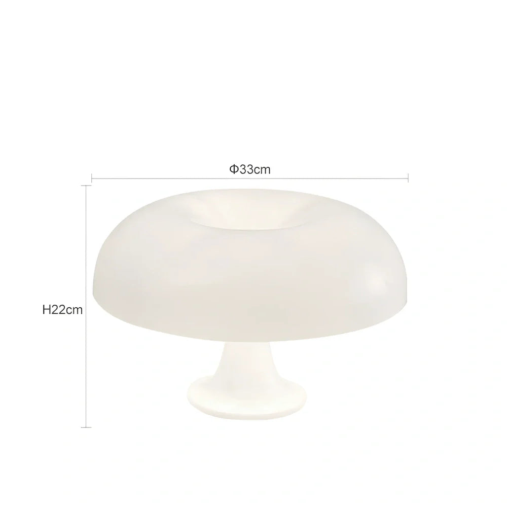 Mushroom-shaped acrylic table lamp in orange or white with three-colour dimming and USB plug for bedroom use
