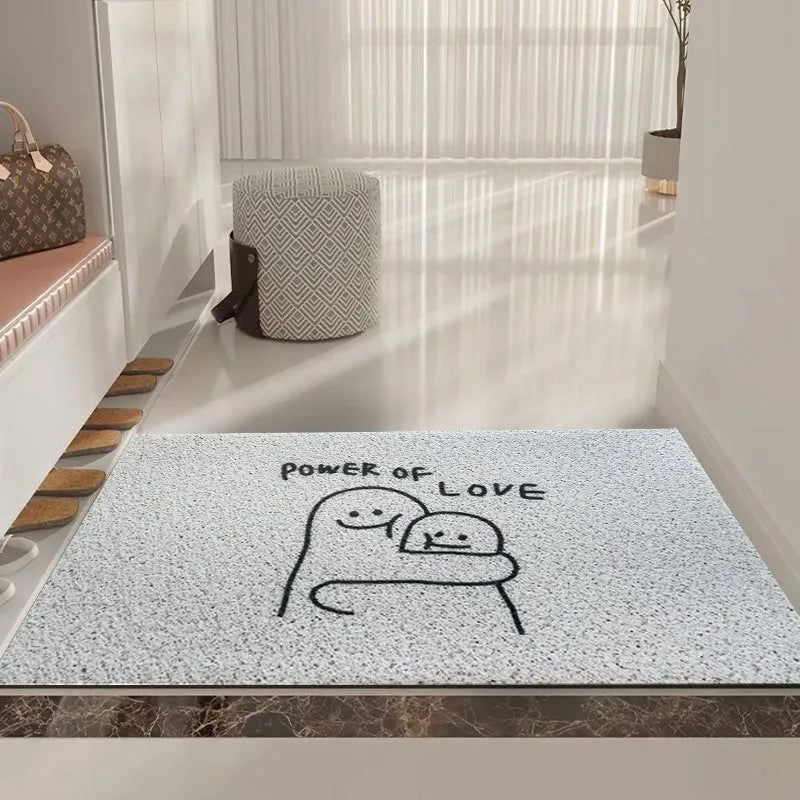 Cartoon facial expression home mat with geometric pattern, PVC material, available in four sizes for household use