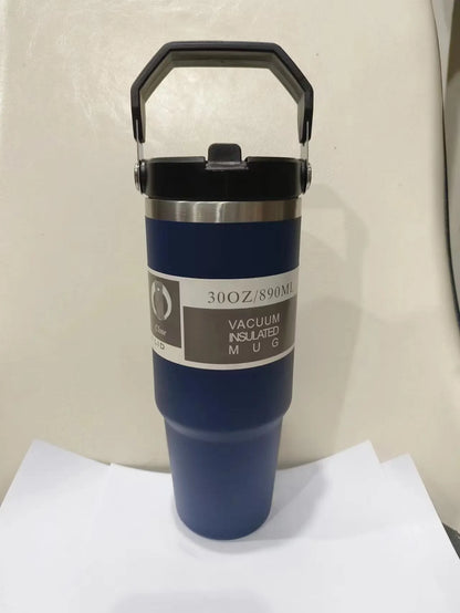 30 oz stainless steel insulated travel tumbler with handle cover in dark pink colour