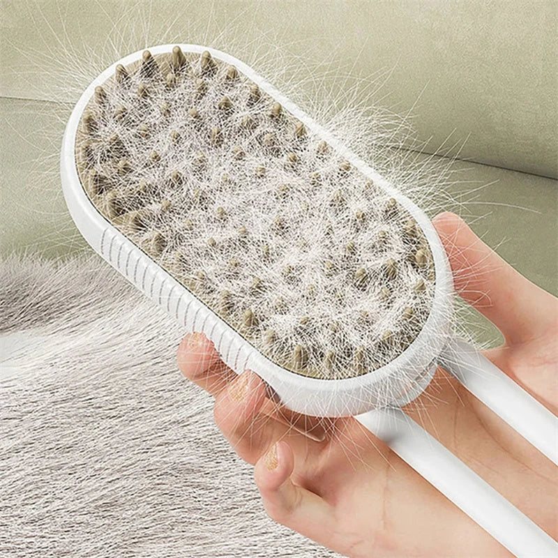 Versatile pet grooming brush with steam spray function for deep cleaning and rejuvenating your pet's coat