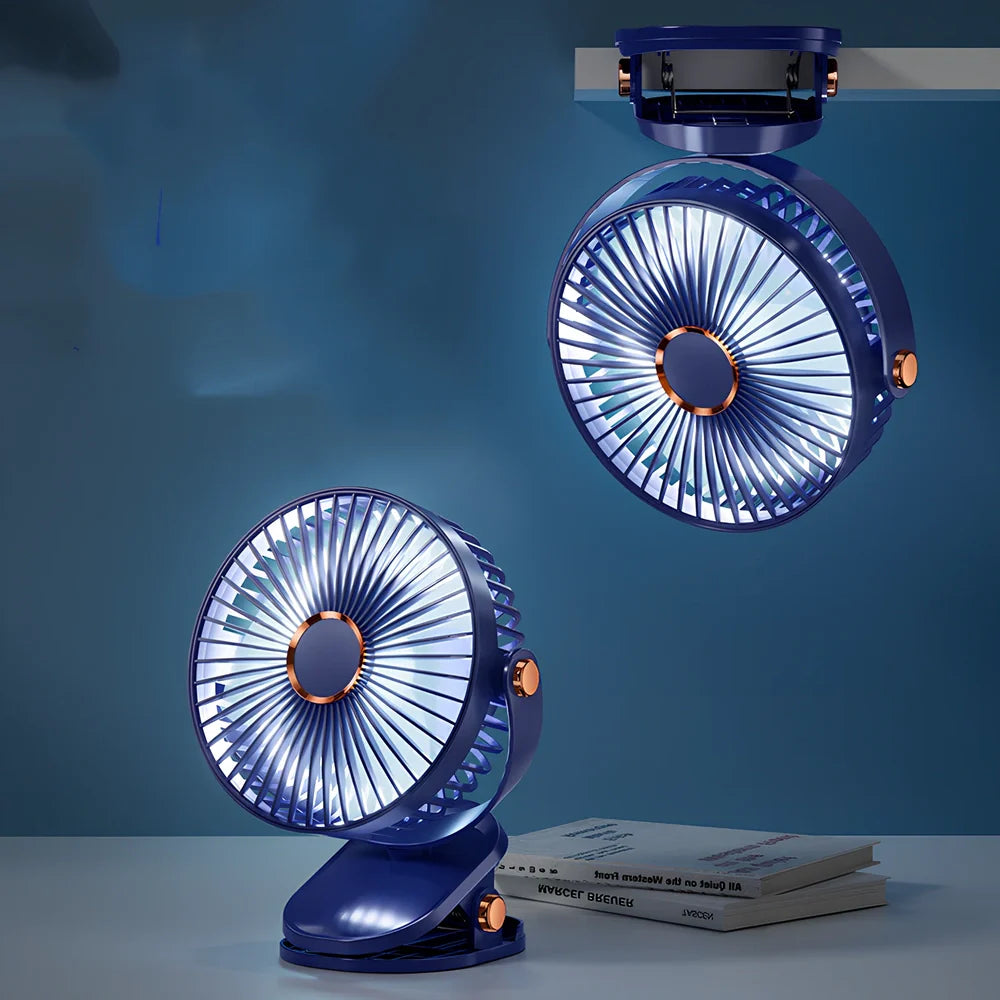 White USB clip fan with clip attachment showing 6-inch blades and control button