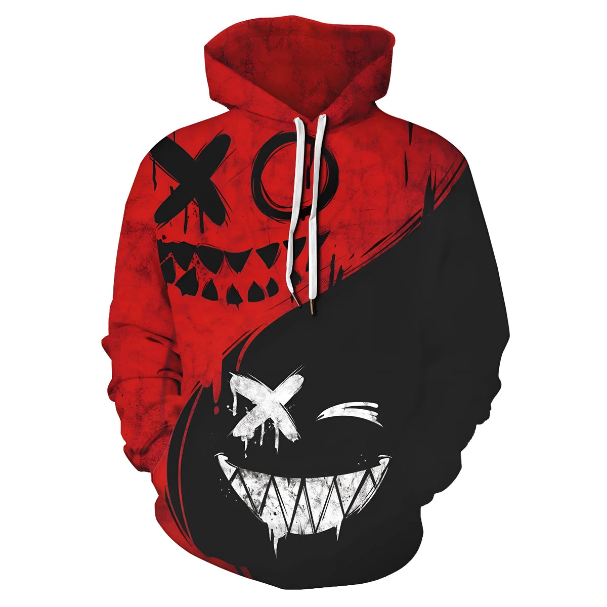 Men's loose-fit 3D printed pullover hoodie, long sleeve polyester casual top in sizes XS to 6XL