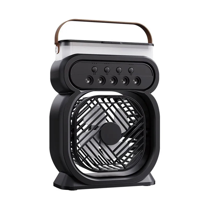 Portable evaporative air cooler humidifier fan with LED night lights in black, blue, green or white