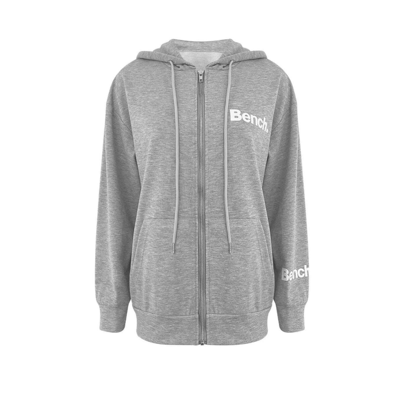 Grey loose fit men's sweater coat with a front zipper, modelled casually.