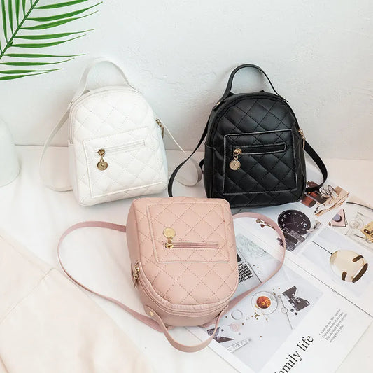Girls' Korean style embroidered backpack in solid colour with hard PU construction and sandwich pocket