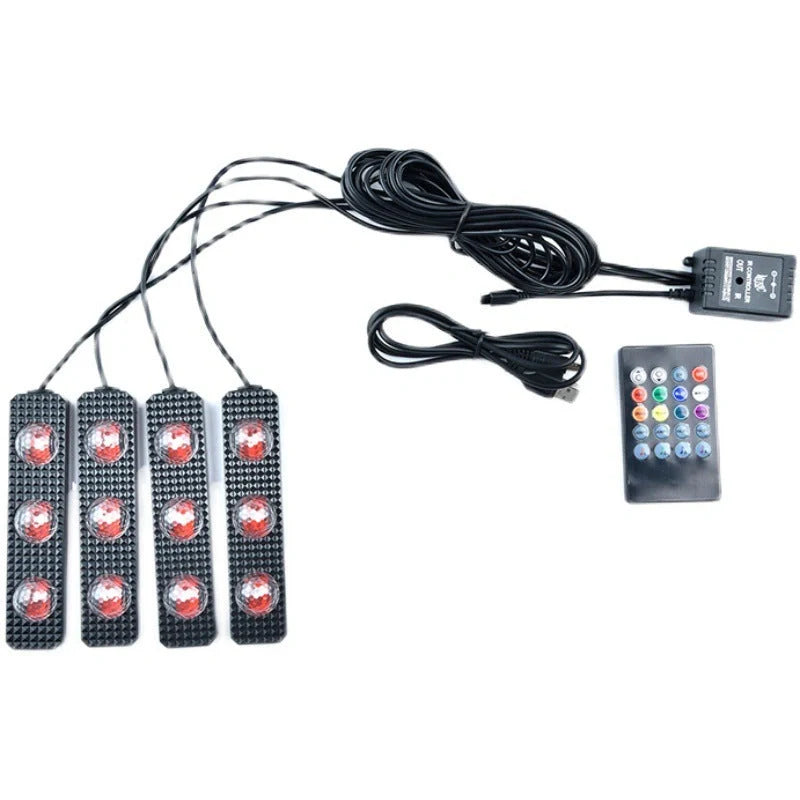 LED Car Footwell Lights creating a starry night effect inside a car