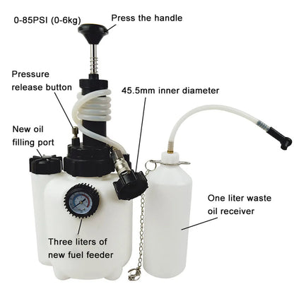 White 3-litre brake oil tank with copper and iron construction for automotive fluid changes