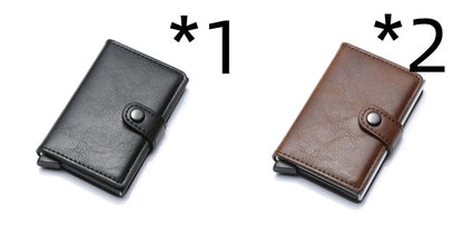 Men's RFID-blocking vintage wallet with aluminum purse and leather cover