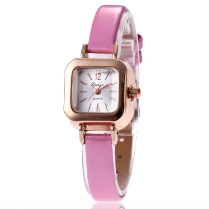 Women's fashion watch with alloy case in black, white, pink, or brown colour options showing 10mm thickness