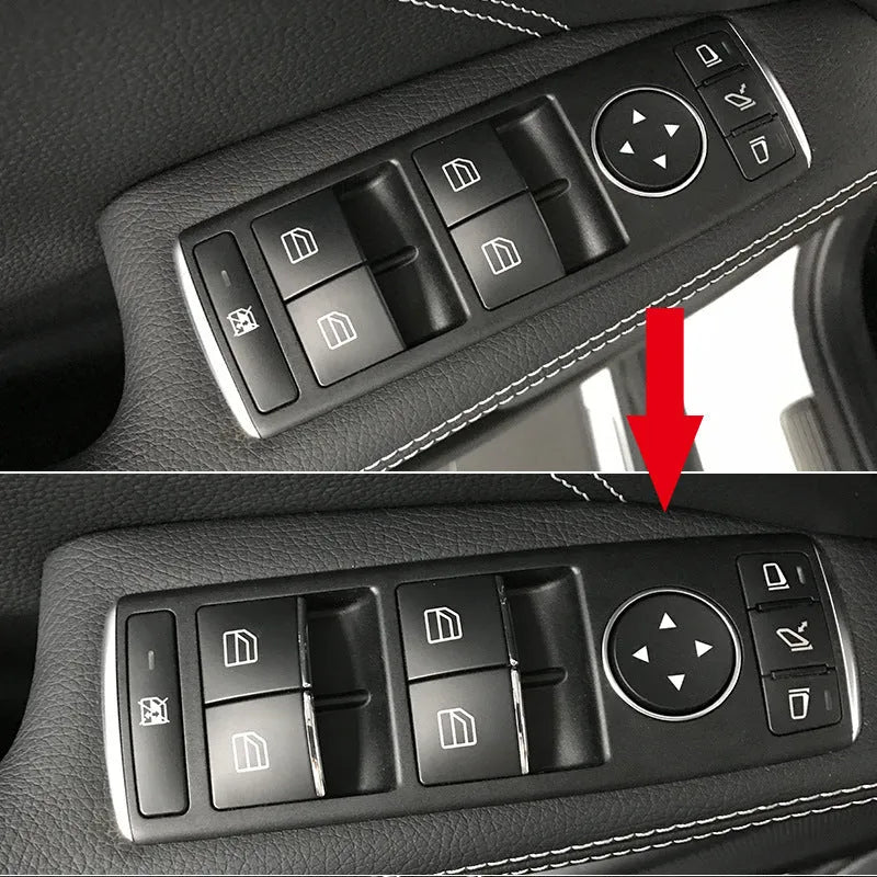 Black glitter decorative sticker for car window lift button made from durable ABS plastic with adhesive backing