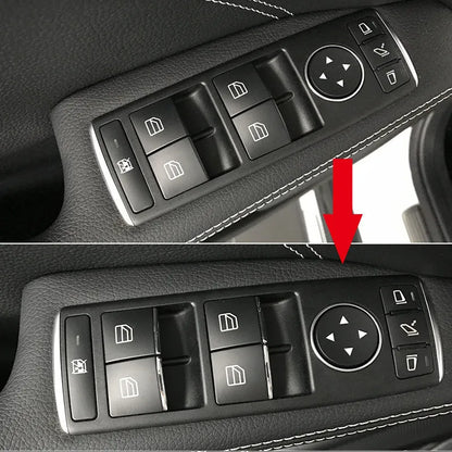 Black glitter decorative sticker for car window lift button made from durable ABS plastic with adhesive backing