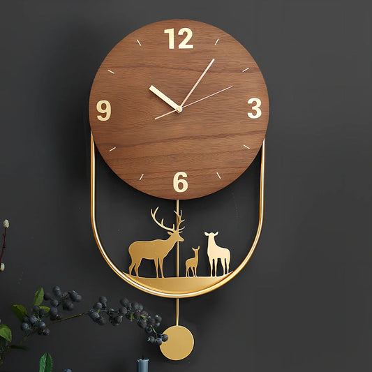 Minimalist wooden wall clock with animal design in black or gold finish, 30cm diameter