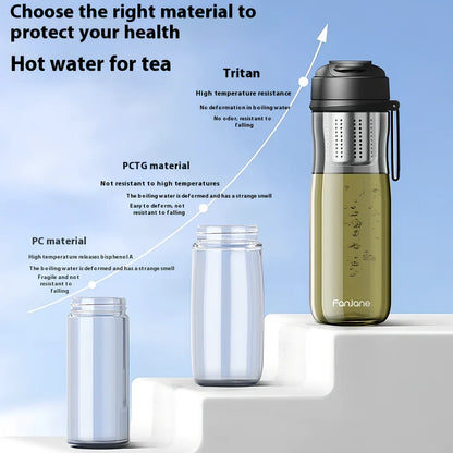 Magnetic bubble tea cup with black Tritan construction and insulated leather ring showing separation mechanism