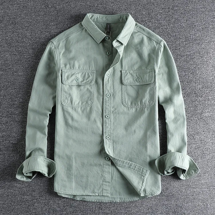 Men's loose cardigan style long sleeve shirt overalls in polyester fabric
