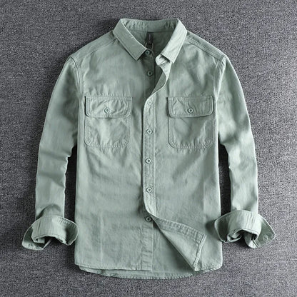 Men's loose cardigan style long sleeve shirt overalls in polyester fabric