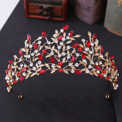 Vintage rhinestone headdress crown with green phantom quartz crystal, alloy construction, 15 * 6.5cm