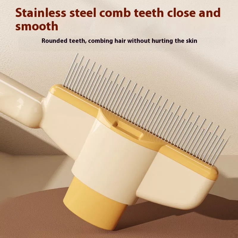 Professional pet comb for dogs and cats with stainless steel teeth and release button
