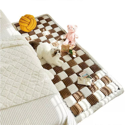 Plush Bedside Mats Non-slip Rectangular Carpet in deep coffee color