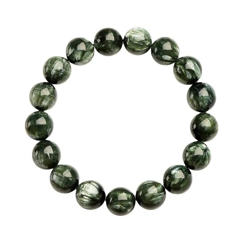 Green Dragon Crystal bracelet with 8-9mm geometry beads and Ruyi elements on wrist