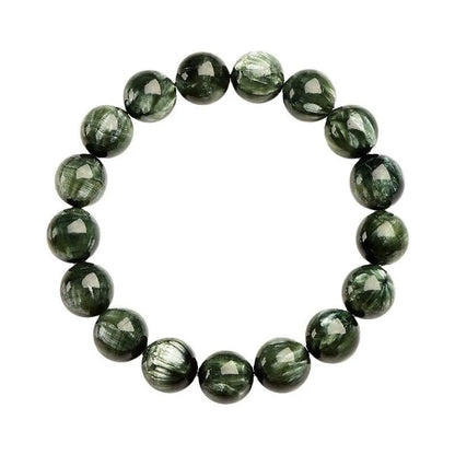 Green Dragon Crystal bracelet with 8-9mm geometry beads and Ruyi elements on wrist