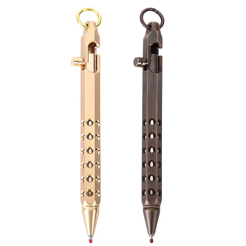 Brass hexagonal bolt action roller pen with 0.5mm tip in natural or black finish