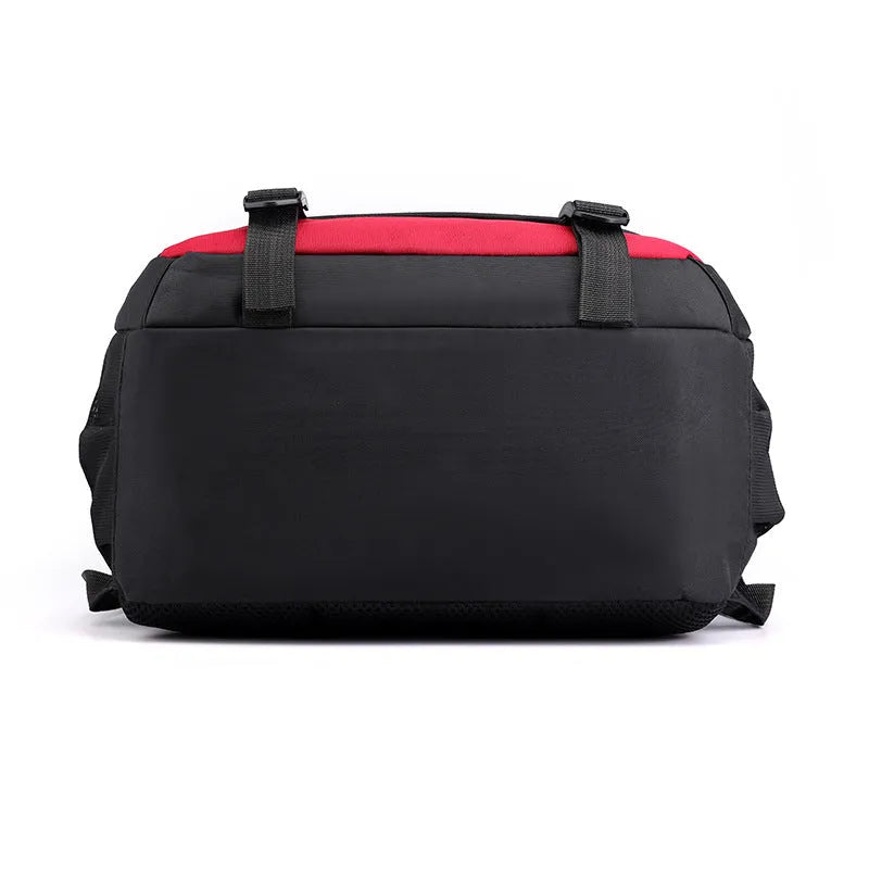 Waterproof nylon high school backpack with air-cushioned straps in black, red, blue, or grey colours