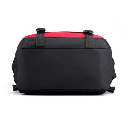 Waterproof nylon high school backpack with air-cushioned straps in black, red, blue, or grey colours
