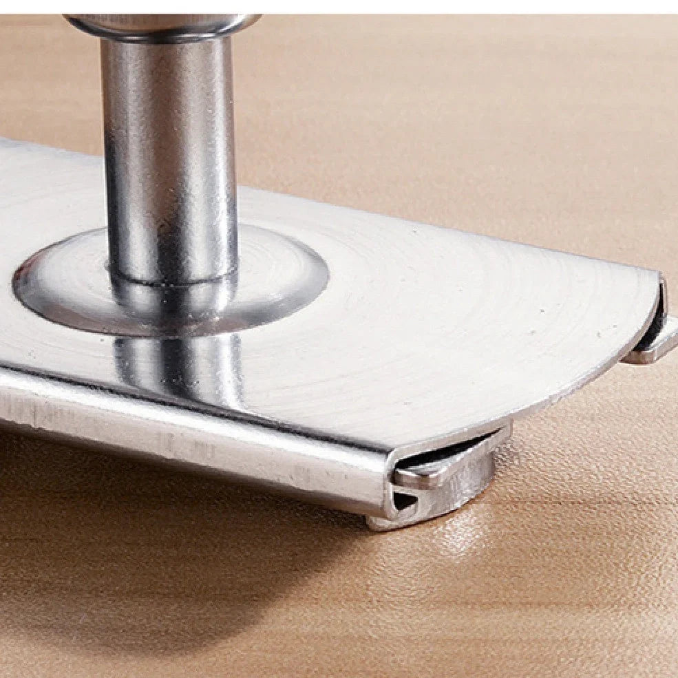 Adjustable stainless steel jar opener with ABS plastic handle, showing steel teeth and collapse feature