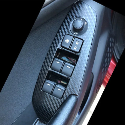 TPU protective film set for car door control panels in transparent, carbon fibre black, and matte black finishes