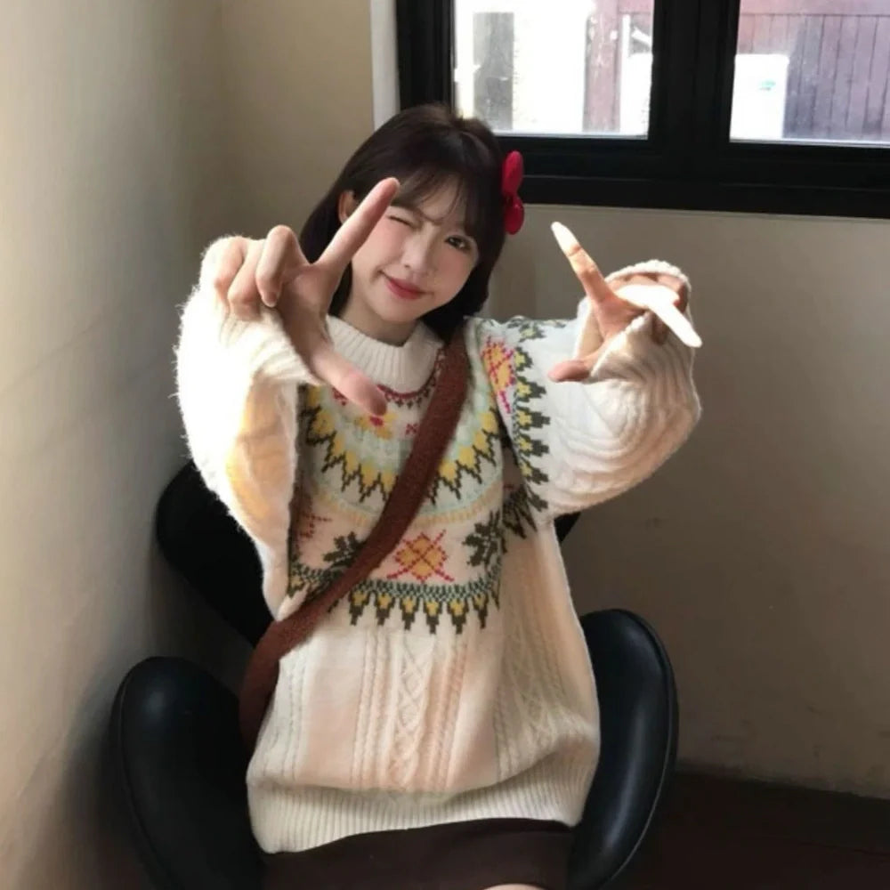 Women's milky white lantern sleeve pullover with 15cm extra sleeve volume and free size design