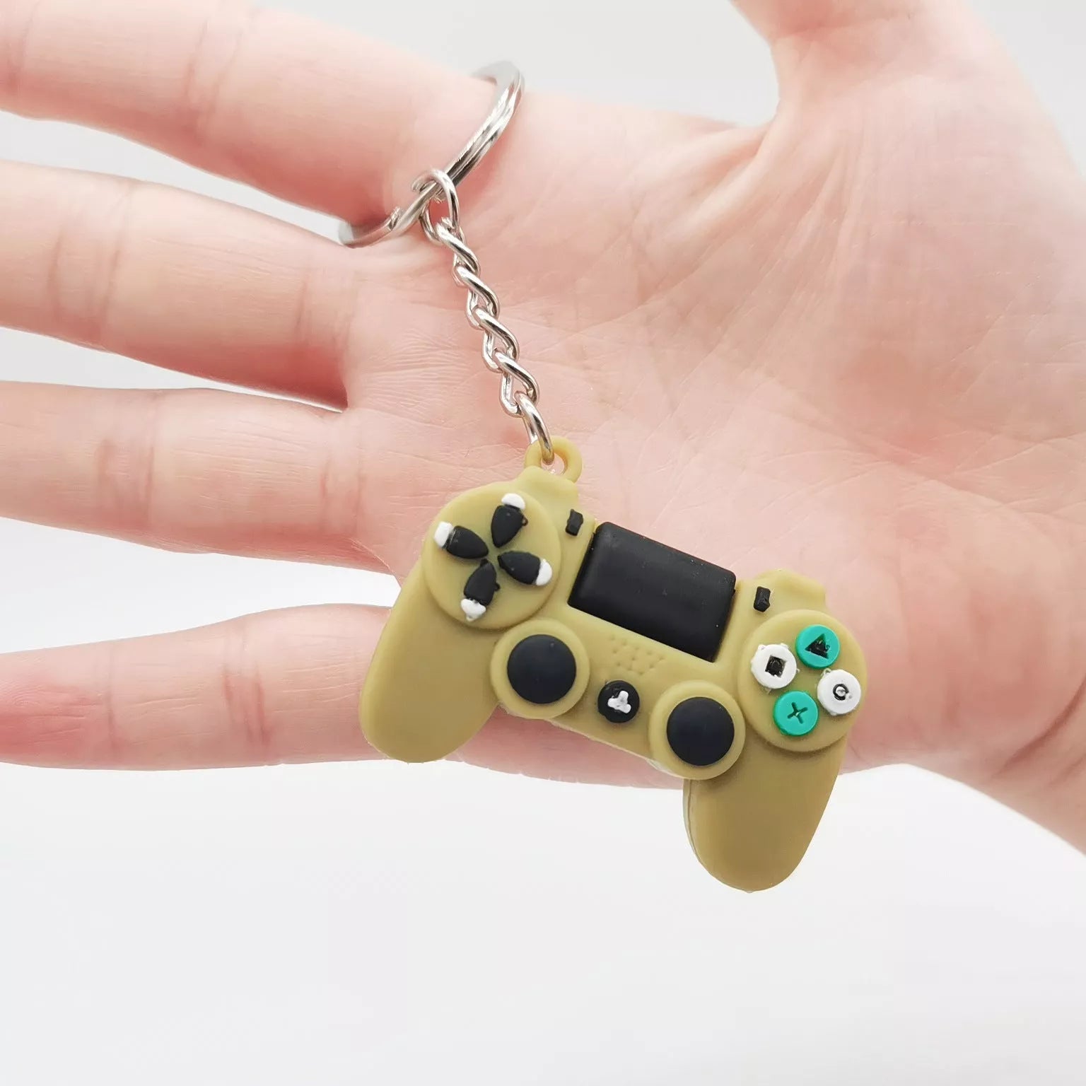 Simulation Toy Game Machine Car Keychain in blue, grey, yellow, and green