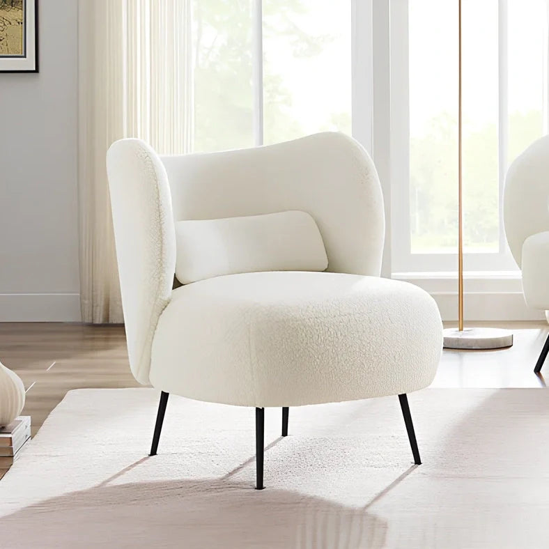 Nordic style sofa in beige lambswool fabric with 180cm wide frame seating 2-3 adults