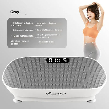 Grey and pink smart vibration power plate with Bluetooth, dimensions 58cm by 38cm.
