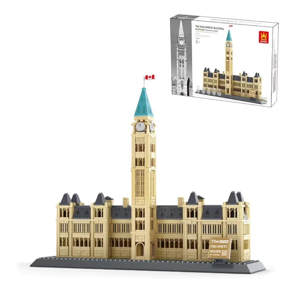 Wange building block set with 800+ ABS plastic pieces for constructing architectural landmark models
