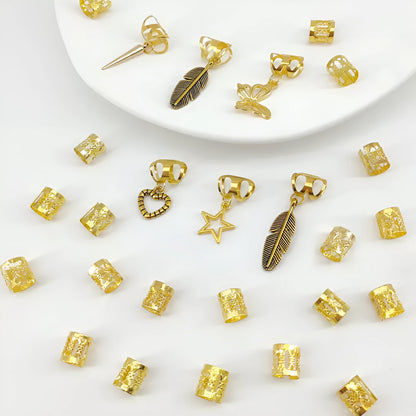 Antique style dirty braid hair rings in electroplated gold or silver alloy, 26-piece pack